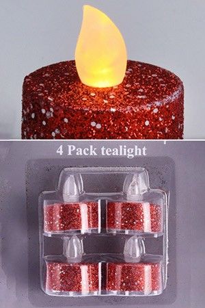 Набор светодиодных чайных свечей СТИЛЬНЫЕ ИСКОРКИ, красные, тёплые белые LED-огни мерцающие, 4х3.8 см, 4 шт., Koopman International