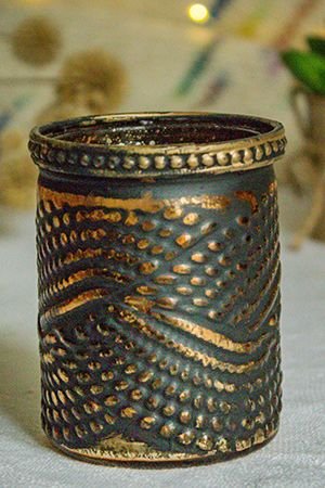 Подсвечник стакан под чайную свечу ВОЛДРИН, черненое золото, стеклянный, 8 см, Goodwill
