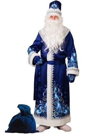 Костюм Деда Мороза сатиновый с аппликацией синий, размер 54-56, Батик