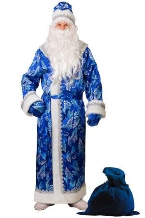 Костюм Деда Мороза сатиновый с принтом синий, размер 54-56, Батик