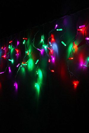 Светодиодная бахрома мерцающая, 112 разноцветных LED, влагозащитный колпачок, 3х0.5 м, коннектор, белый провод, уличные, Rich LED