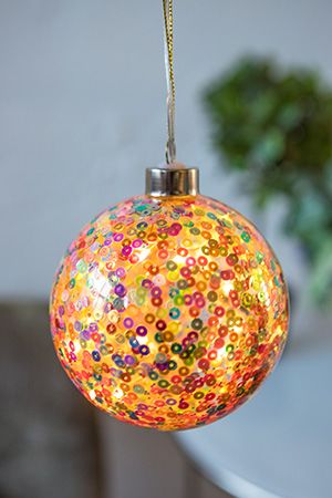 Светящийся ёлочный шар ПЁСТРЫЕ ПАЙЕТКИ, стекло, тёплые белые микро LED-огни, 10 см, батарейки, Peha Magic
