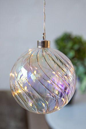Светящийся ёлочный шар РАДУЖНЫЙ ЛЁД, стекло, 10 тёплых белых микро LED-огней, 12 см, батарейки, Peha Magic