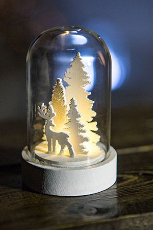 Новогодний светильник мини-клош ЛЕСНОЙ ДОМИК, стекло, дерево, тёплый белый LED-огонь, 5.5х5.5х9 см, батарейки, Peha Magic