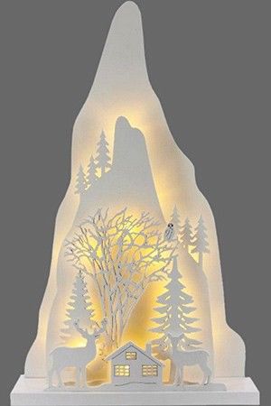Светящаяся новогодняя декорация ДОМИК У ГОРЫ, дерево, 15 тёплых белых LED-огней, 23х38 см, батарейки, Peha Magic