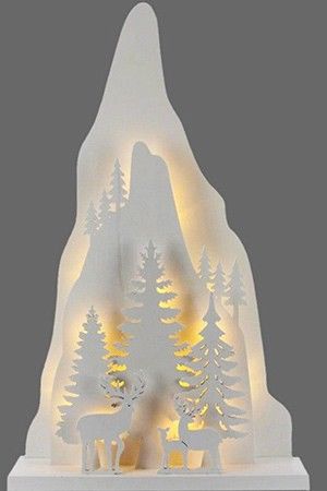 Светящаяся новогодняя декорация ОЛЕНИ И ГОРА, дерево, 15 тёплых белых LED-огней, 5.5х23х38 см, батарейки, Peha Magic