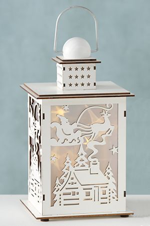 Новогодний фонарик ЧУДО-ЗИМА: Санта в санях, дерево, белый, 8 тёплых белых LED-огней, 25 см, батарейки, Boltze