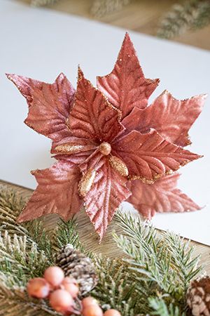 Пуансеттия ВИОЛА, на стебле и клипсе, розовый антик, Due Esse Christmas