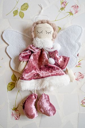 Ёлочная игрушка БАРХАТНЫЙ АНГЕЛОЧЕК СОНЬЯ, розовый, 15 см, Due Esse Christmas