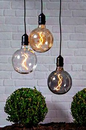 Подвесной светящийся стеклянный шар ЭДМОН, янтарный, тёплая белая филаментная LED-лампа, 12.5х19.5 см, таймер, батарейки, уличный, STAR trading