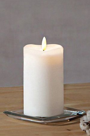 Электрическая восковая свеча FLAMME белая, тёплый белый мерцающий LED-огонь, "натуральный фитилёк", таймер, 7.5х14 см, STAR trading