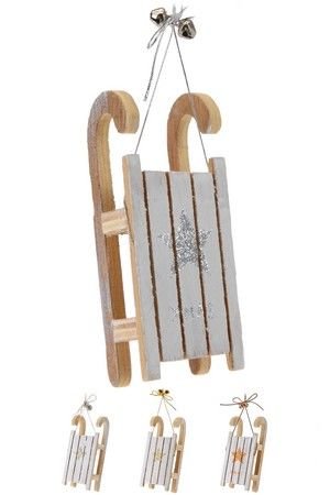 Деревянная ёлочная игрушка ВИНТАЖНЫЕ САНОЧКИ, 12 см, Koopman International