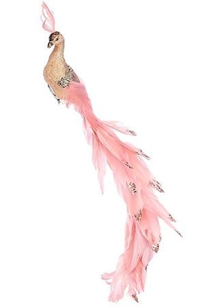 Украшение ПАВЛИН ИСКОРКА на клипсе, перо, розовый, 41 см, Edelman