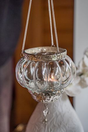 Подвесной подсвечник под чайную свечу ШАРМИЛА, стекло, алюминий, серебряный, модель: рифленый, 28 см, Boltze