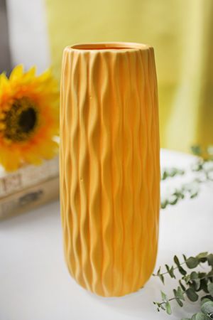 Керамическая ваза ЛУАНА прямая, жёлтая, 24х10 см, Boltze