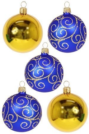 Набор стеклянных шаров ЛОЗА, синий с золотом, 5*62 мм, Елочка
