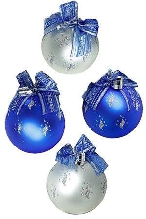 Набор стеклянных шаров ЧАРОДЕЙКА, синий с серебром, 4х75 мм, Елочка