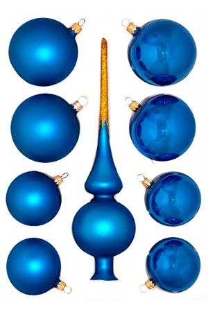 Набор елочных игрушек МИРАЖ, синий, верхушка+4х62 мм+4х75 мм, Елочка