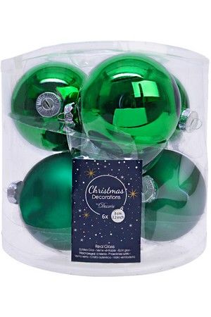 Набор стеклянных шаров матовых и эмалевых, цвет: зелёный, 80 мм, упаковка 6 шт., Kaemingk