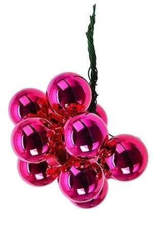 ГРОЗДЬ стеклянных глянцевых шариков на проволоке, 12 шаров по 25 мм, цвет: фуксия, Kaemingk (Decoris)