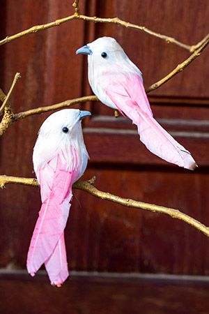 Набор декоративных птичек РОМАНТИЧНЫЕ ПТАШКИ на клипсе, перо, нежно-розовый, 11 см, 2 шт., Kaemingk
