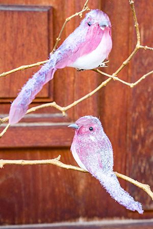 Набор декоративных птичек ПТИЧКИ-НЕЖЕНКИ на клипсе, перо, розовый, 16 см, 2 шт., Kaemingk