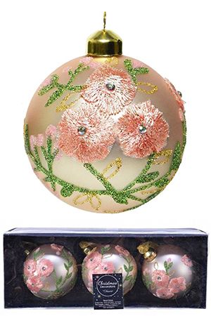 Набор стеклянных шаров НЕЖНОСТЬ ФИАЛОК, нежно-розовые, 8 см, упаковка 3 шт., Kaemingk (Decoris)