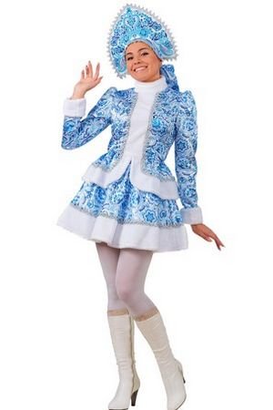 Карнавальный костюм Снегурочка узорная, короткая, размер 44, Батик