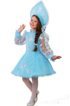 Карнавальный костюм Снегурочка Велюровая, голубой, рост 128 см, Батик