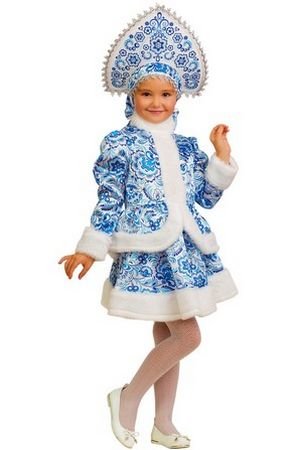 Карнавальный костюм снегурочки Узорная с кокошником, рост 122 см, Батик