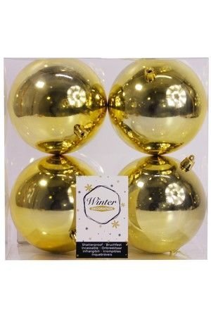 Набор однотонных пластиковых шаров глянцевых, цвет: золотой, 100 мм, упаковка 4 шт., Winter Decoration