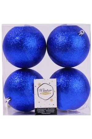 Набор однотонных пластиковых шаров глиттерных, цвет: синий, 100 мм, упаковка 4 шт., Winter Decoration