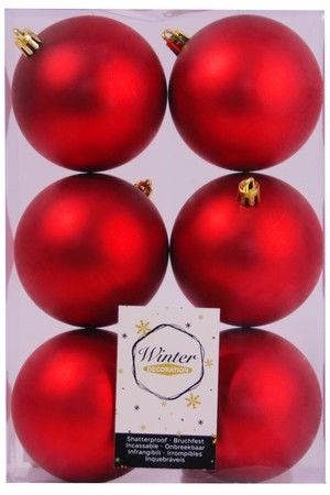 Набор однотонных пластиковых шаров матовых, цвет: красный, 80 мм, упаковка 6 шт., Winter Decoration