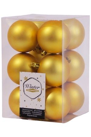 Набор однотонных пластиковых шаров матовых, цвет: золотой, 60 мм, упаковка 12 шт., Winter Deco