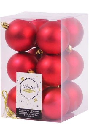Набор однотонных пластиковых шаров матовых, цвет: красный, 60 мм, упаковка 12 шт., Winter Decoration