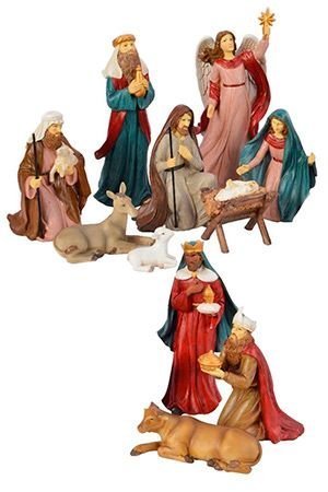 Набор фигурок для рождественского вертепа СВЯТОЕ СЕМЕЙСТВО И ВОЛХВЫ, полистоун, до 27 см (11 шт.), Kaemingk