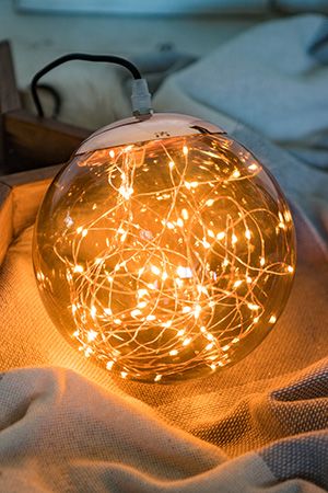 Подвесной светильник шар ВЕЧЕРНИЕ ГРЁЗЫ, прозрачный дымчато-медный, 140 экстра тёплых белых микро LED-огней, 30 см, уличный, Kaemingk (Lumineo)