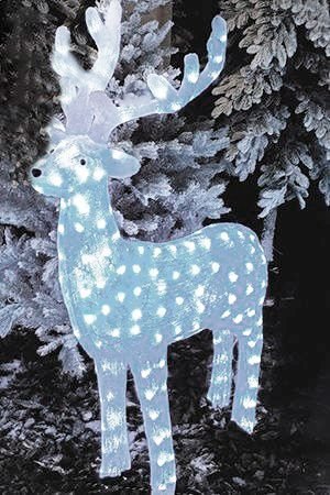 Светящаяся фигура БЕЛЫЙ ОЛЕНЬ, акрил, мерцание, 200 холодных белых LED-огней (каждая 10 мерцает), 130 см+ 5 м, уличный, Kaemingk (Lumineo)