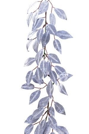 Гирлянда МОРОЗНАЯ ЛИСТВА (овальные листья), серебряная, 150 см, Kaemingk