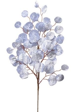 Декоративная ветка МОРОЗНАЯ ЛИСТВА (круглые листья), серебряная, 72 см, Kaemingk