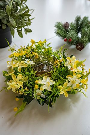Мини-венок для свечи и декорирования НЕЖНОСТЬ ЛЕТНЕГО ЛУГА, жёлтый, 22 см, Swerox