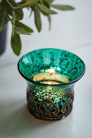 Подсвечник под чайную свечу КАРМЕЛИО, стеклянный, голубой, 7 см, Goodwill