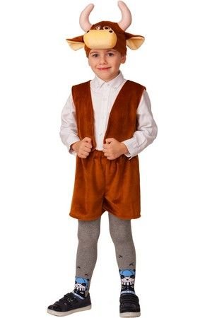 Карнавальный костюм Бычок Рожок коричневый (плюш), 3-5 лет, Батик