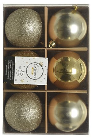 Набор пластиковых шаров New Year MIX золото/шампань, 80 мм, упаковка 6 шт., Kaemingk