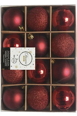 Набор пластиковых шаров New Year MIX красный/бордовый, 60 мм, упаковка 12 шт., Kaemingk