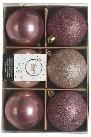 Набор пластиковых шаров New Year MIX бархатно розовый/нежно розовый, 80 мм, упаковка 6 шт., Kaemingk