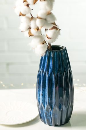 Керамическая ваза ВЕЧЕРНЯЯ АКВАРЕЛЬ, овальная, тёмно-голубая, 24 см, Boltze