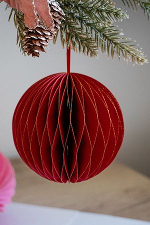 Подвесной бумажный шар, красный, 15 см, Due Esse Christmas