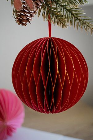 Подвесной бумажный шар, красный, 20 см, Due Esse Christmas