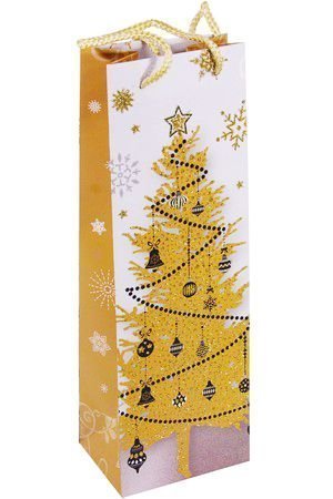 Подарочный пакет для бутылки ЭЛЕГАНТНОЕ РОЖДЕСТВО (с ёлкой), 12х36 см, Due Esse Christmas